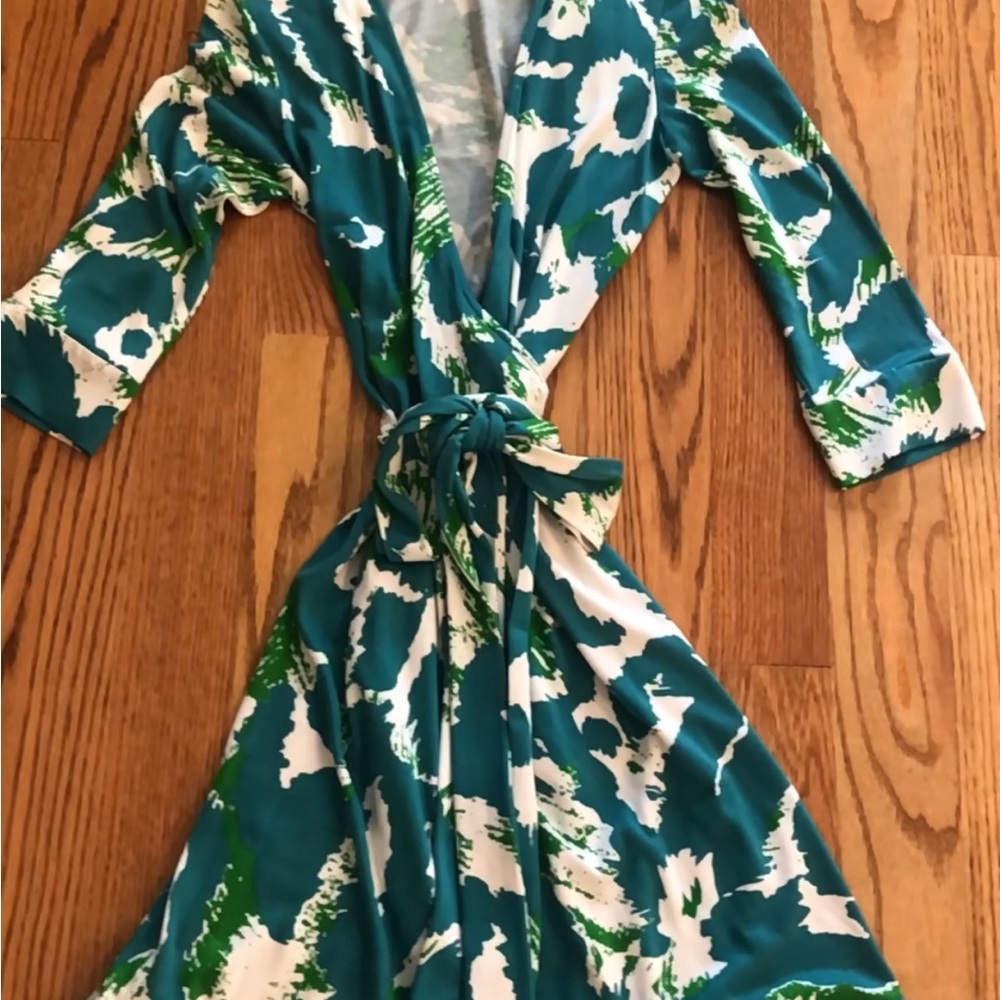Teal and White Wrap Dress